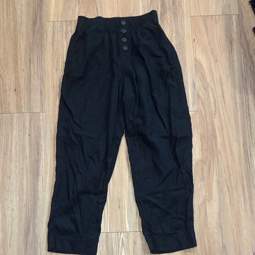 Black Button-Front Pants Flowy with Ankle style - Picture 3 of 3